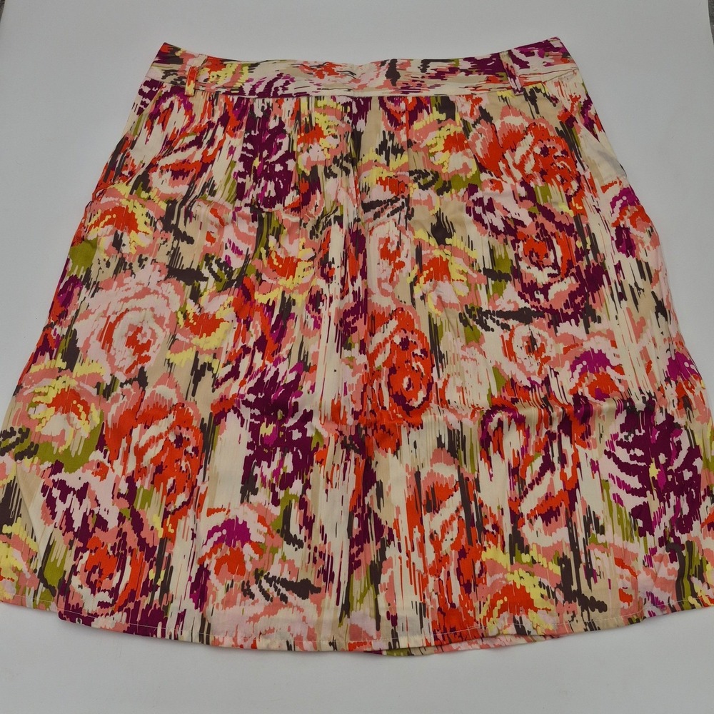 Liz Claiborne Petite Cotton Floral Skirt 14P Coral Lantana Multi Abstract NWT